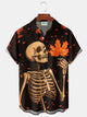 Alohadaddy® Halloween Skull Maple Leaf Print Men's Button Pocket Short Sleeve Shirt Big & Tall
