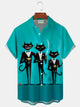 Alohadaddy® Vintage Atomic Cat Cocktail Art Print Men's Button Pocket Short Sleeve Shirt Big & Tall