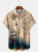 Alohadaddy® Vintage Nautical Compass Map Print Men's Button Pocket Short Sleeve Shirt Big & Tall