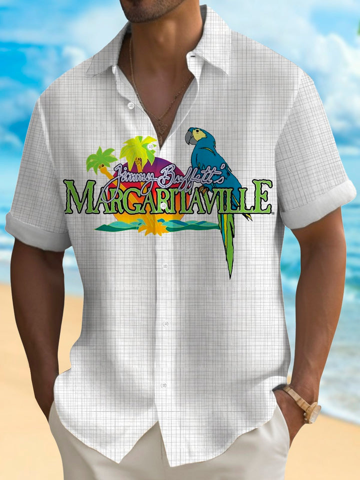Alohadaddy® Casual Parrot Art Print Pockets Moisture Wicking Hawaiian Shirt Big &amp; Tall