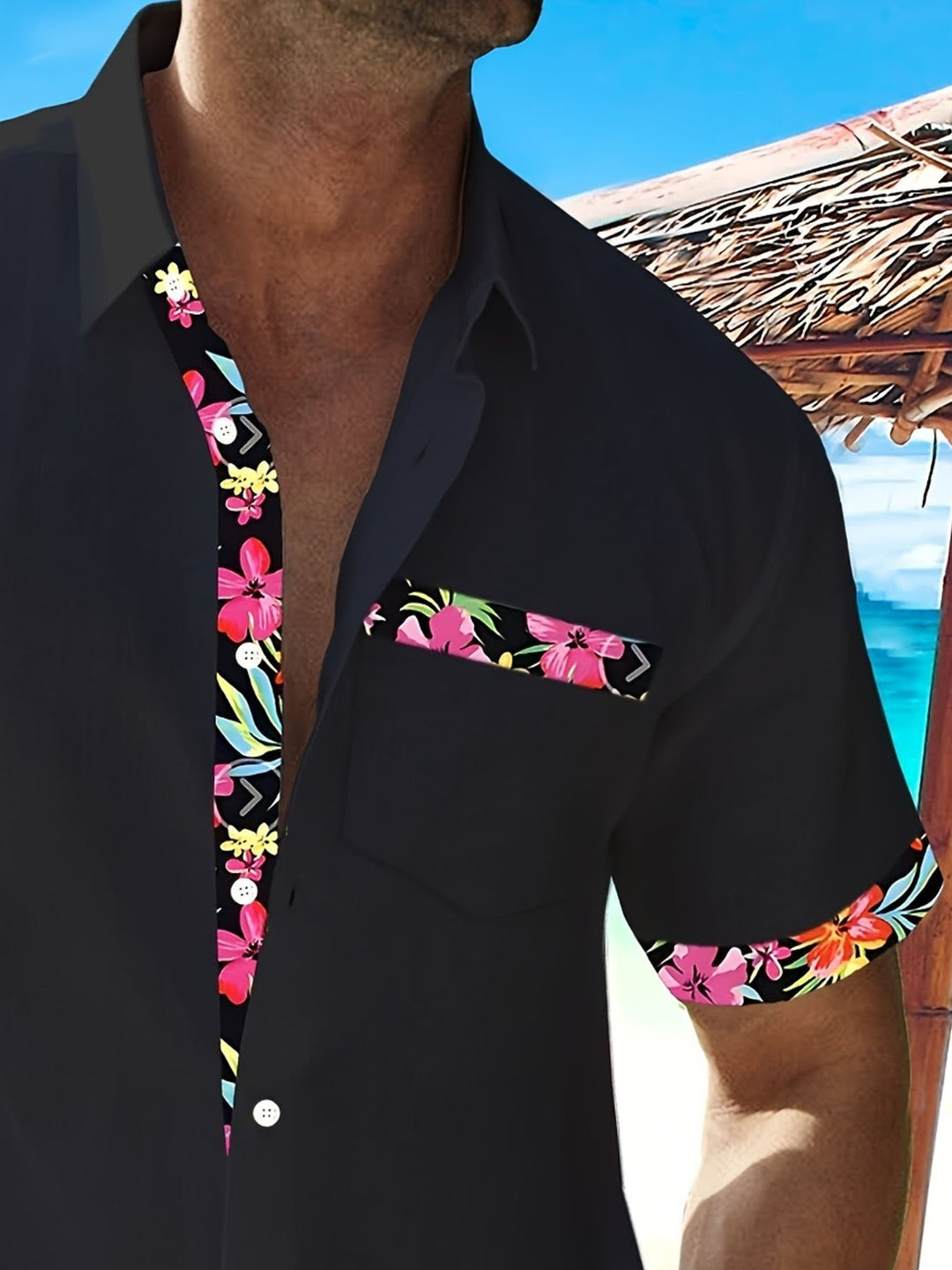 Alohadaddy Hawaiian Floral Contrast Print Men&