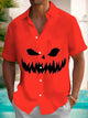 Alohadaddy Retro Halloween Pumpkin 3D Digital Print Men's Button Pocket Short Sleeve Shirt Big & Tall