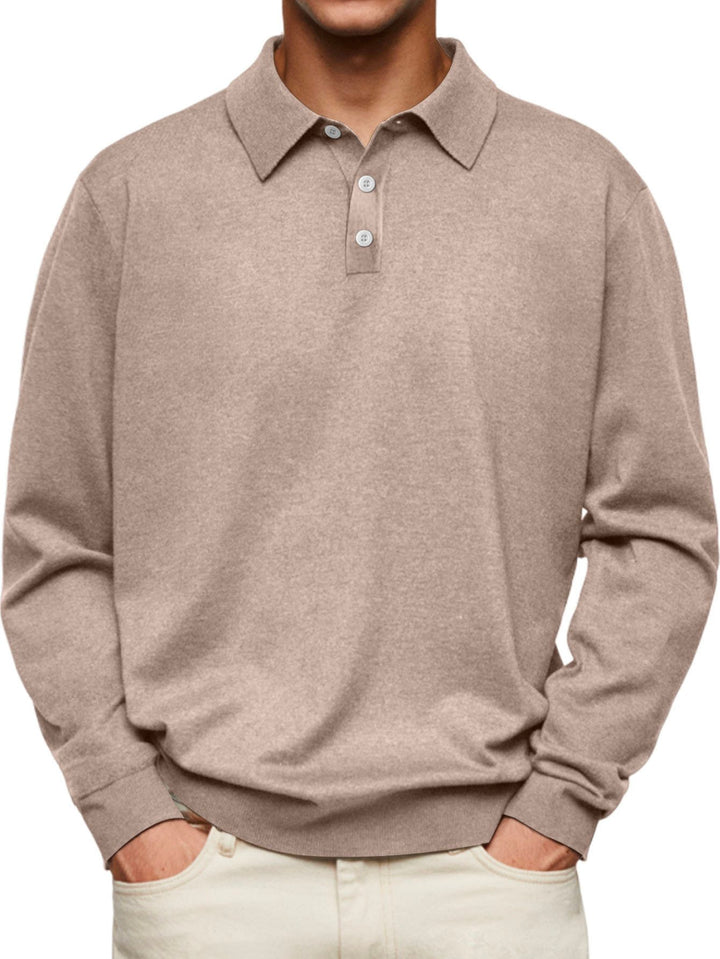 Camisa tipo polo de manga larga con botones para hombre de Alohadaddy Basics Plain