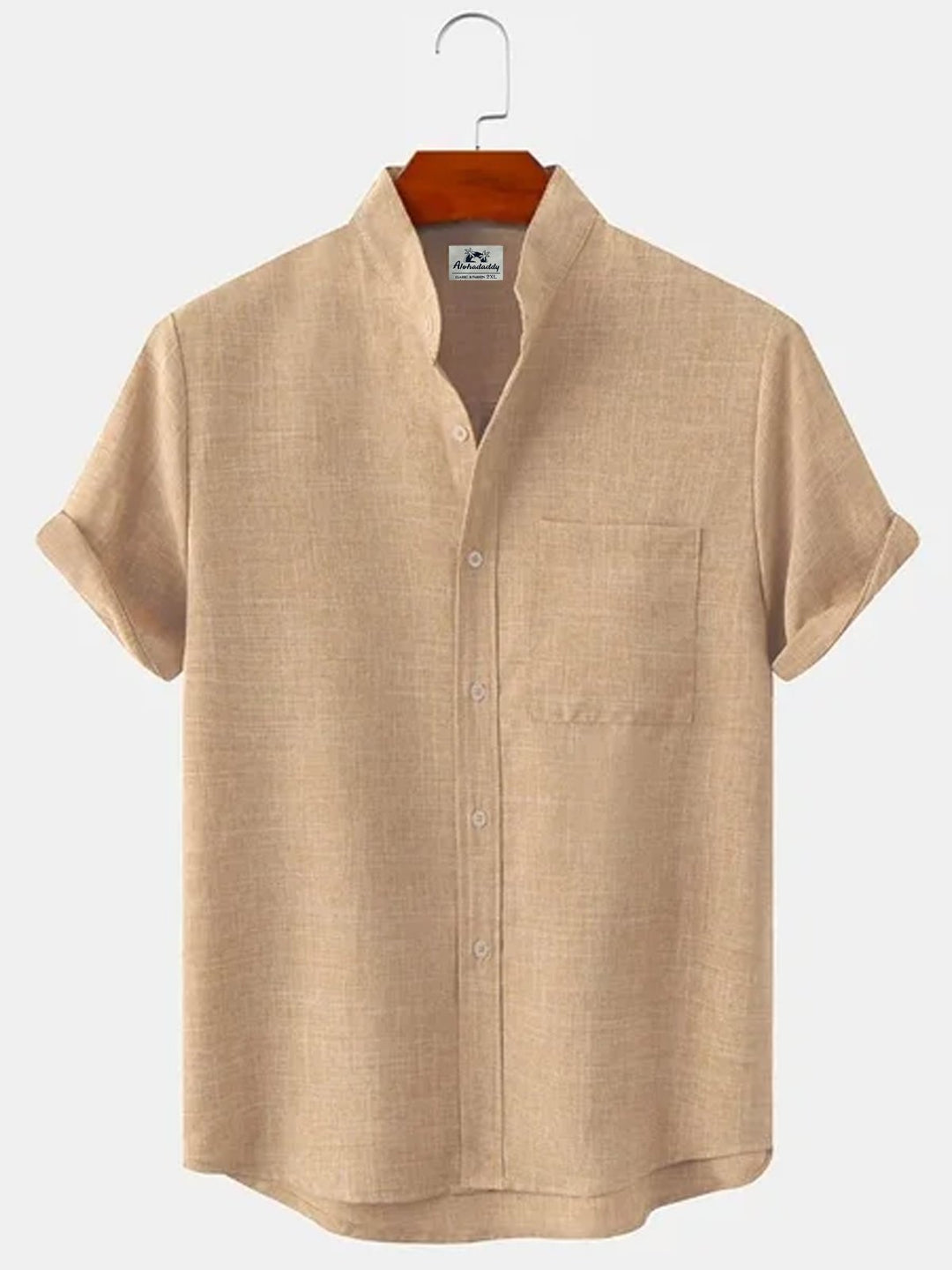 Alohadaddy Basic Solid Color Stand Collar Short Sleeve Shirt