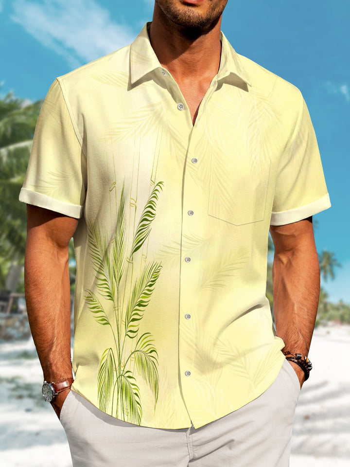 Alohadaddy Casual Hawaiian Plant Bamboo Print Art Pocket Button Elastic Oversized Shirt