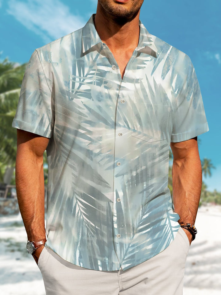 Alohadaddy Hawaiian Holiday Style Palm Leaf Pocket Button Elastic Large Size Shirt