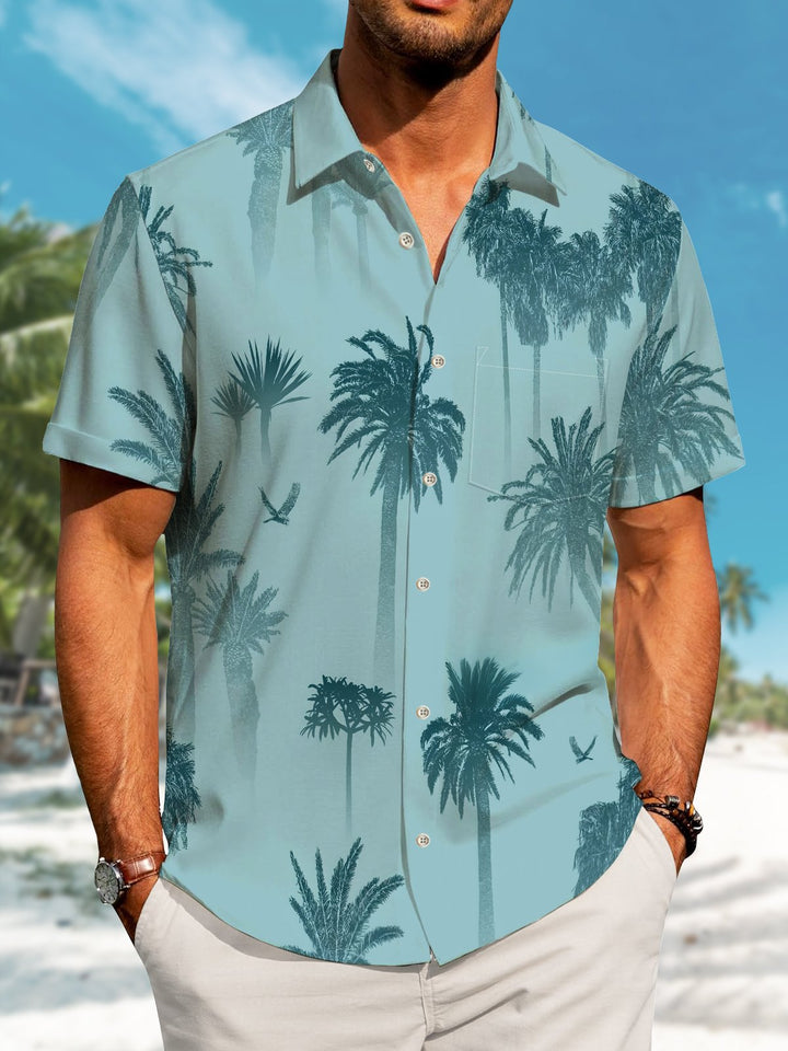 Alohadaddy Hawaiian Holiday Style Palm Tree Print Art Button Cardigan Pocket Stretch Large Size Long Short Sleeve Shirt