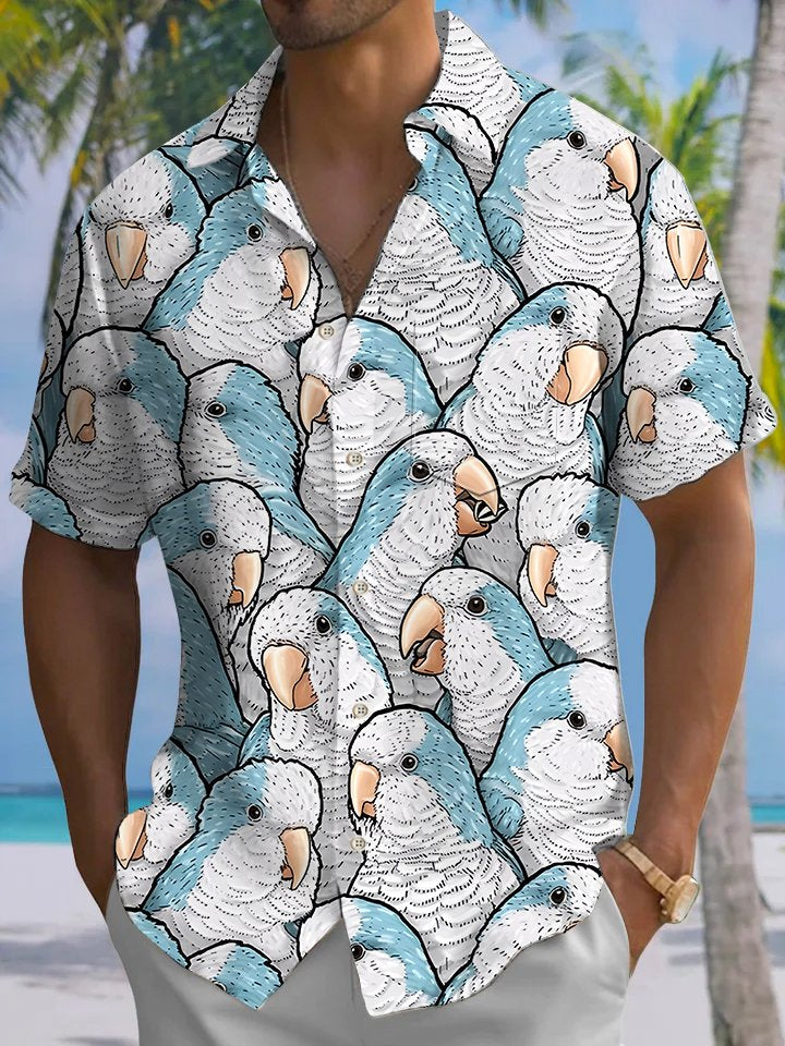 Alohadaddy Casual Collection Parrot Art Print Button Cardigan Pockets Large Size Long Short Sleeve Shirt