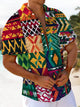 Alohadaddy Moisture Wicking Geometric Democratic Graphics Print Art Chest Pocket Stretch Hawaiian Short Sleeve Shirt