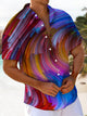 Alohadaddy Abstract Art Stripes Printed Art Chest Pocket Large Size Hawaiian Short Sleeve Shirt