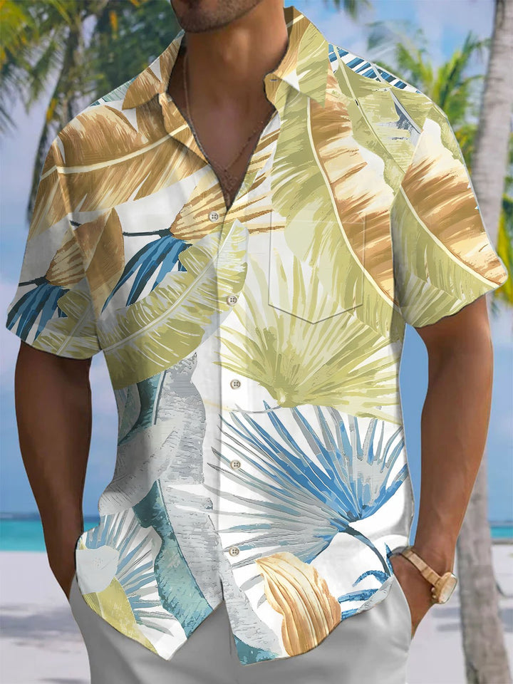 Alohadaddy® Hawaii Palm Leaf Print Chest Pocket Mens Short Sleeve Shirt Big &amp; Tall