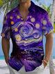 Alohadaddy® Vintage Oil Painting Print Art Chest Pocket Men's Short Sleeve Shirt Big & Tall