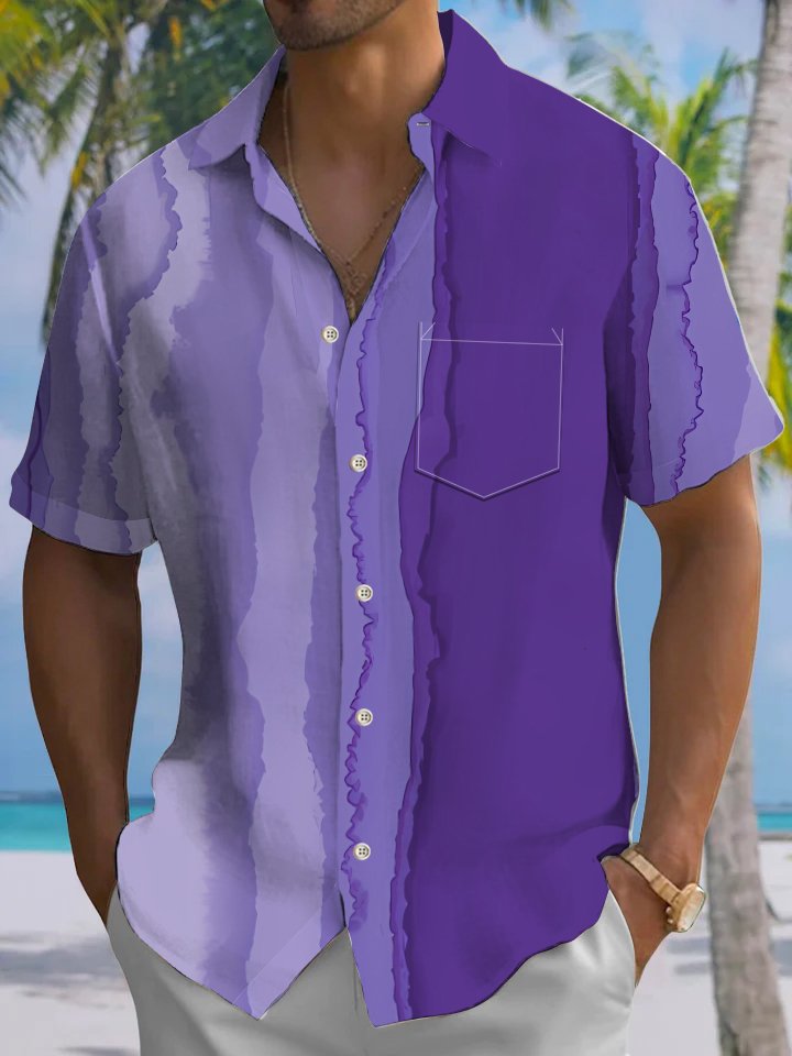 Alohadaddy® Casual Gradient Art Print Chest Pocket Mens Short Sleeve Shirt Big &amp; Tall
