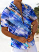Alohadaddy® Casual Geometric Art Print Chest Pocket Men's Short Sleeve Shirt Big & Tall