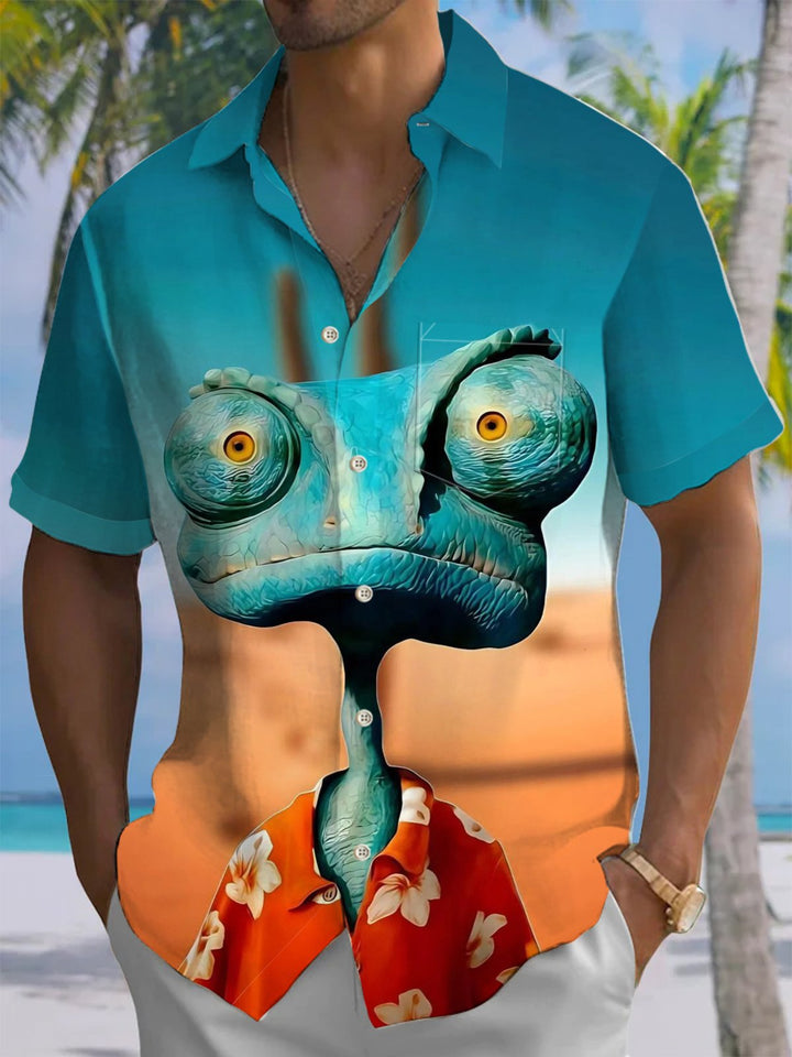 Alohadaddy® Casual Cartoon Print Art Chest Pocket Men&