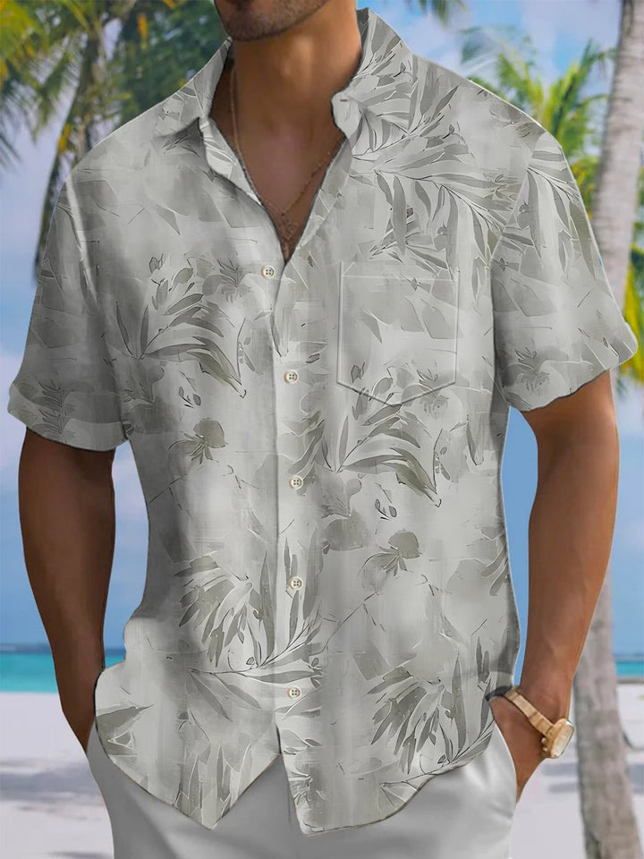Alohadaddy® Casual Leaves Art Print Chest Pocket Mens Short Sleeve Shirt Big &amp; Tall