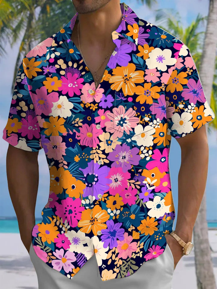 Alohadaddy® Hawaiian Casual Floral Art Print Chest Pocket Mens Short Sleeve Shirt Big &amp; Tall