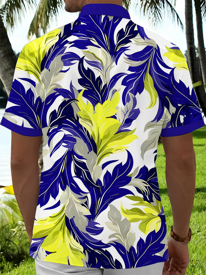 Alohadaddy® Hawaii Contrast Leaves Art Print Chest Pocket Mens Short Sleeve Shirt Big &amp; Tall