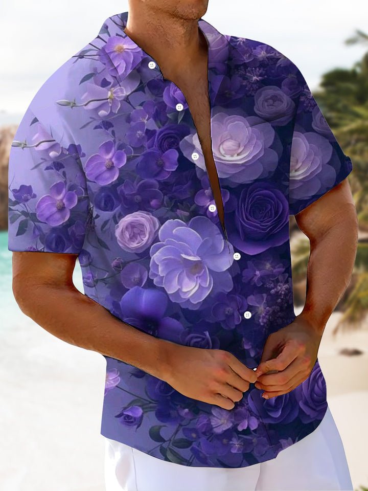 Alohadaddy® Vintage Floral Art Print Moisture Wicking Chest Pocket Mens Short Sleeve Shirt Big &amp; Tall