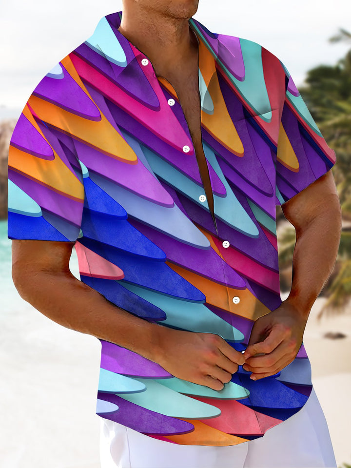 Alohadaddy® Casual Geometric Art Print Chest Pocket Men&