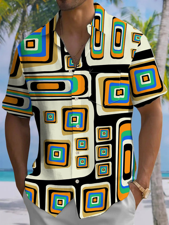 Alohadaddy® Casual Geometric Art Print Chest Pocket Men&