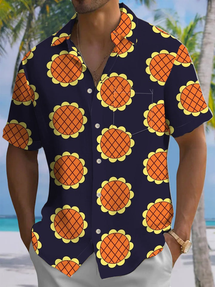 Alohadaddy® Casual Sunflower Art Print Chest Pocket Men&