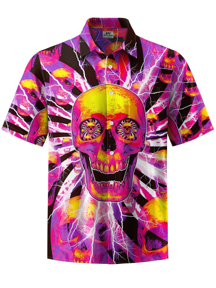 Alohadaddy® Casual Skull Art Print Chest Pocket Moisture-Wicking Men&
