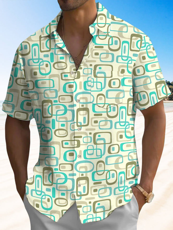 Alohadaddy® Casual Geometric Art Print Chest Pocket Men&