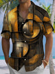 Alohadaddy® Vintage Casual Geometric Rust Art Print Chest Pocket Men's Short Sleeve Shirt Big & Tall