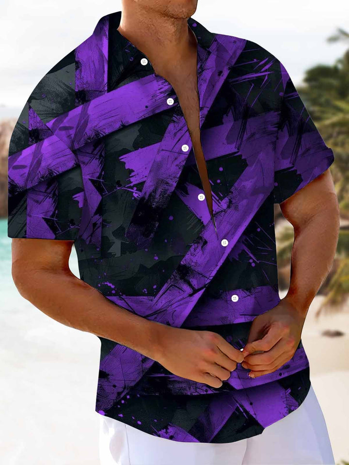 Alohadaddy® Casual Abstract Stripe Art Print Chest Pocket Men&