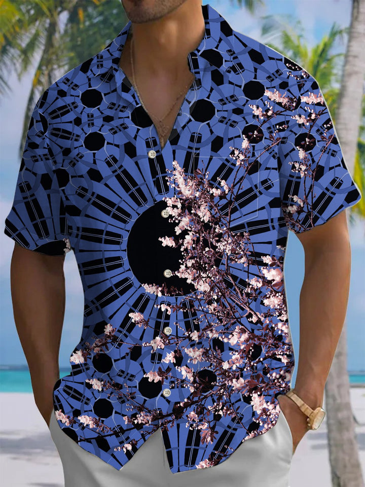 Alohadaddy® Casual Geometric Cherry Blossom Print Art Pocket Stretch Men&