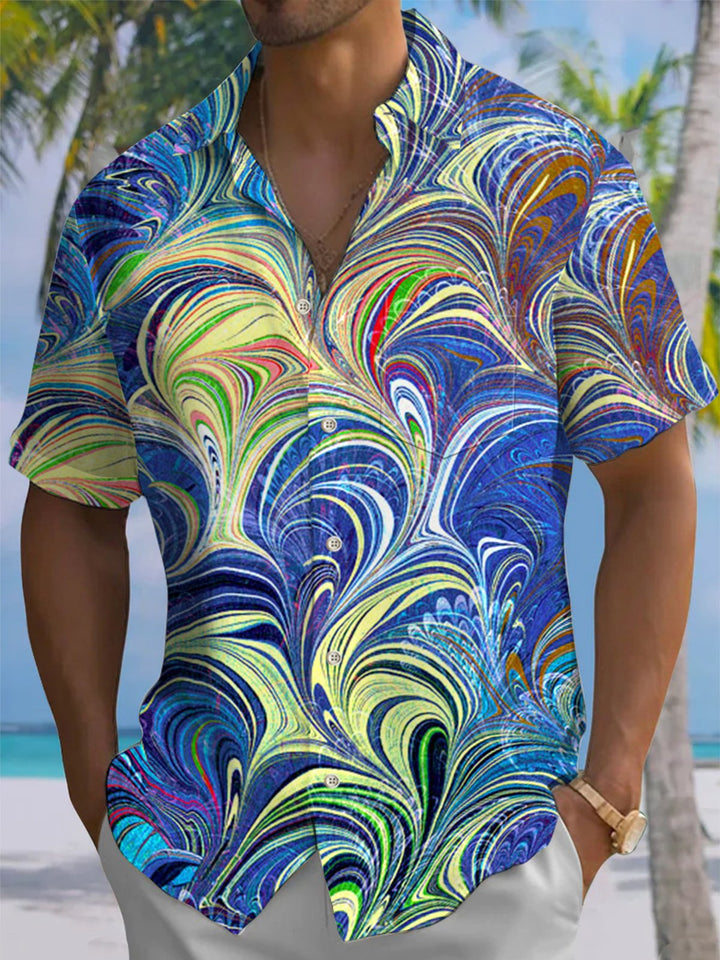 Alohadaddy® Casual Abstract Art Print Chest Pocket Stretch Men&