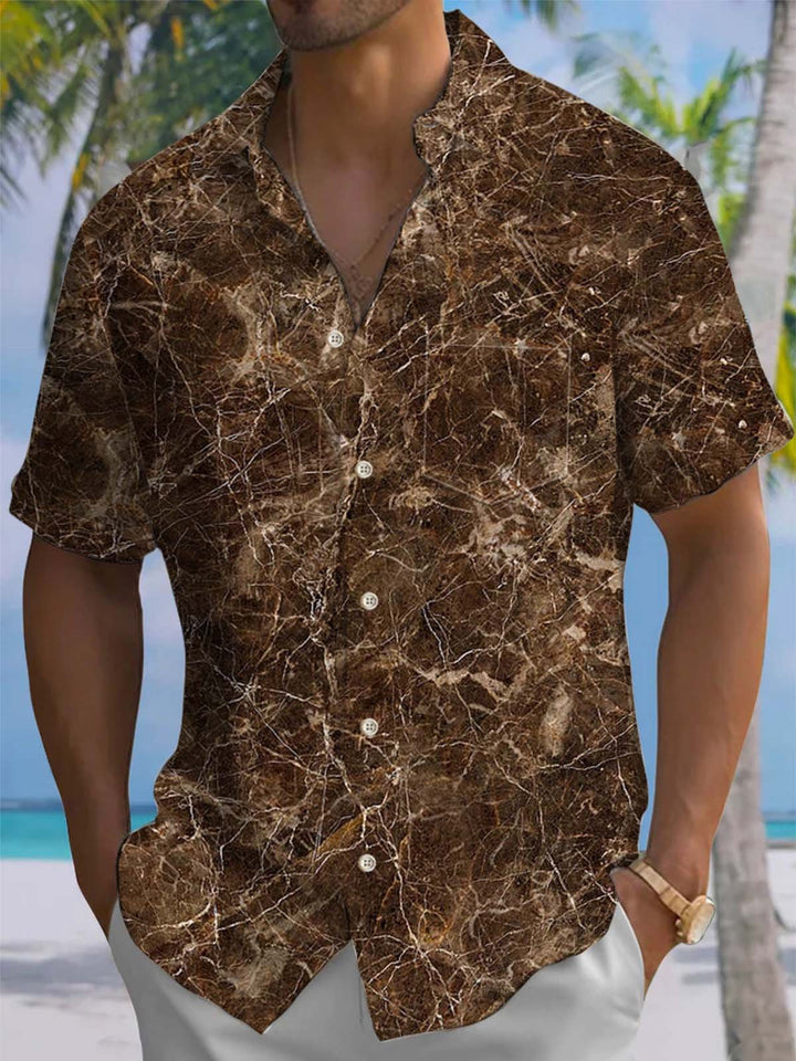 Alohadaddy® Vintage Marble Art Print Chest Pocket Stretch Men&