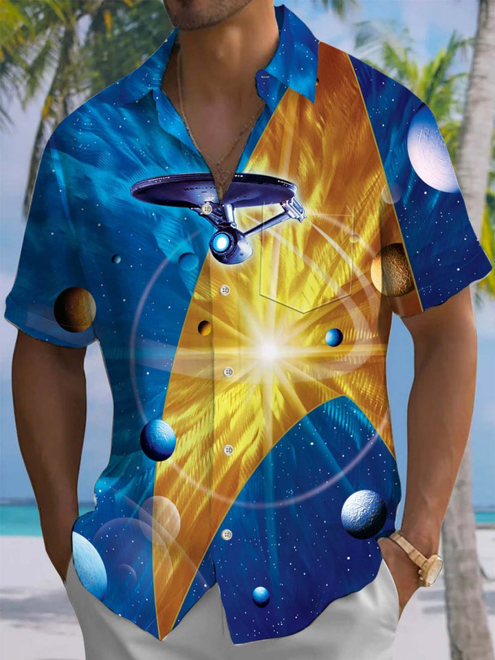 Alohadaddy® Casual Starry Sky Spaceship Print Art Pocket Elastic Men&