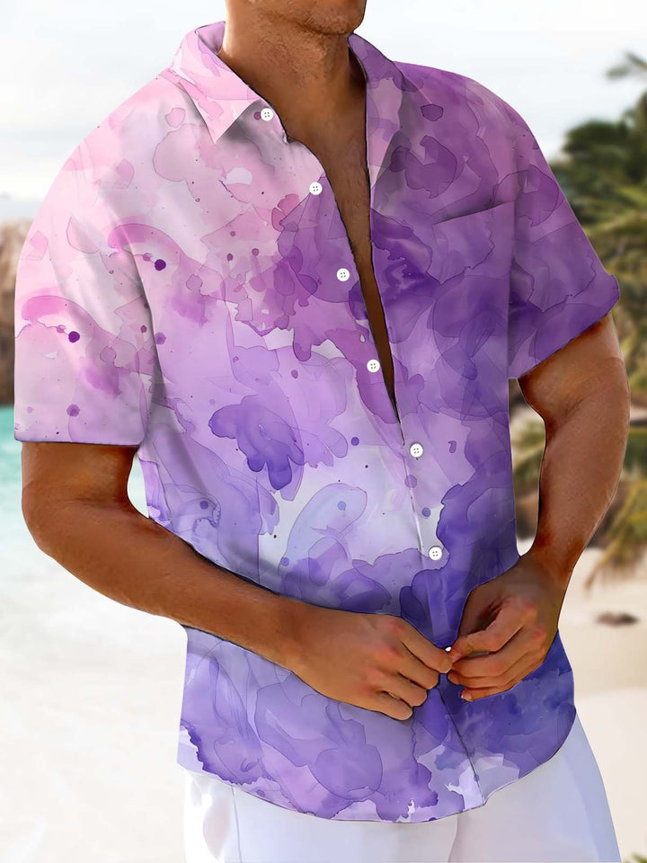 Alohadaddy® Casual Abstract Watercolor Art Print Chest Pocket Men&