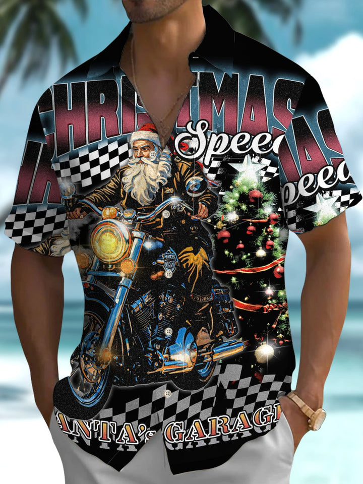 Alohadaddy® Vintage Santa Motorcycle Print Art Pocket Stretch Men&