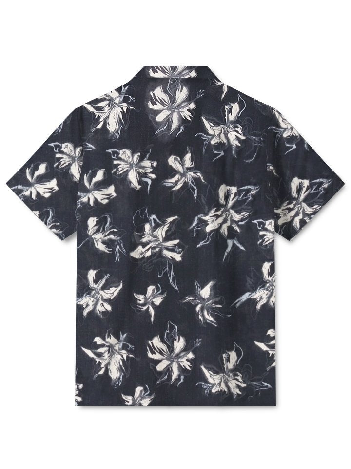Alohadaddy® Vintage Floral Art Print Cuban Collar Stretch Men&