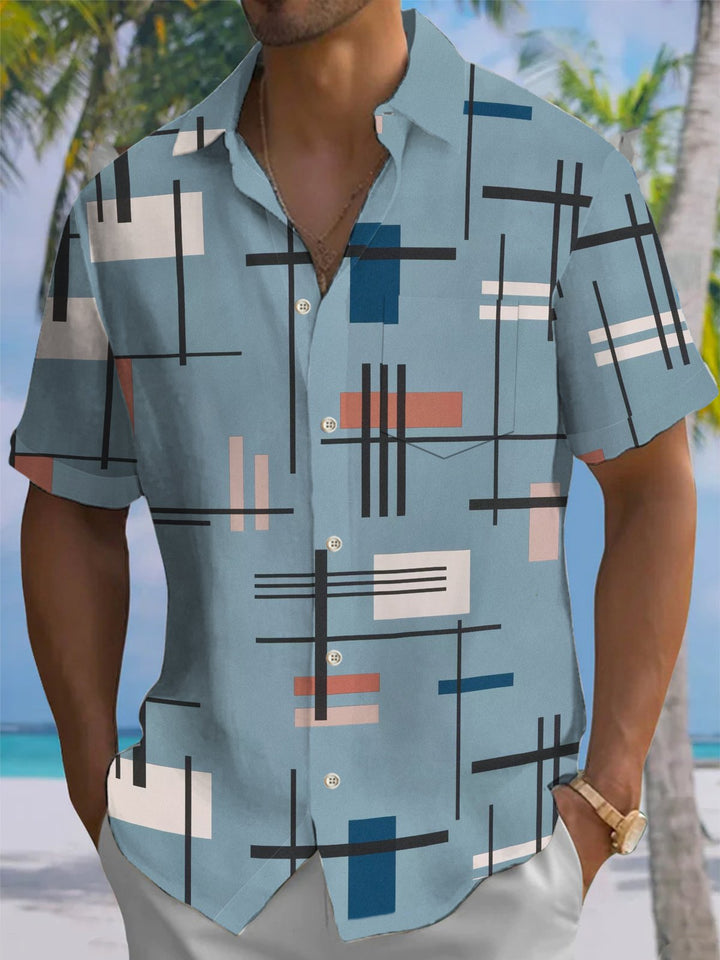 Alohadaddy® Casual Striped Geometric Print Pockets Elastic Button Men&