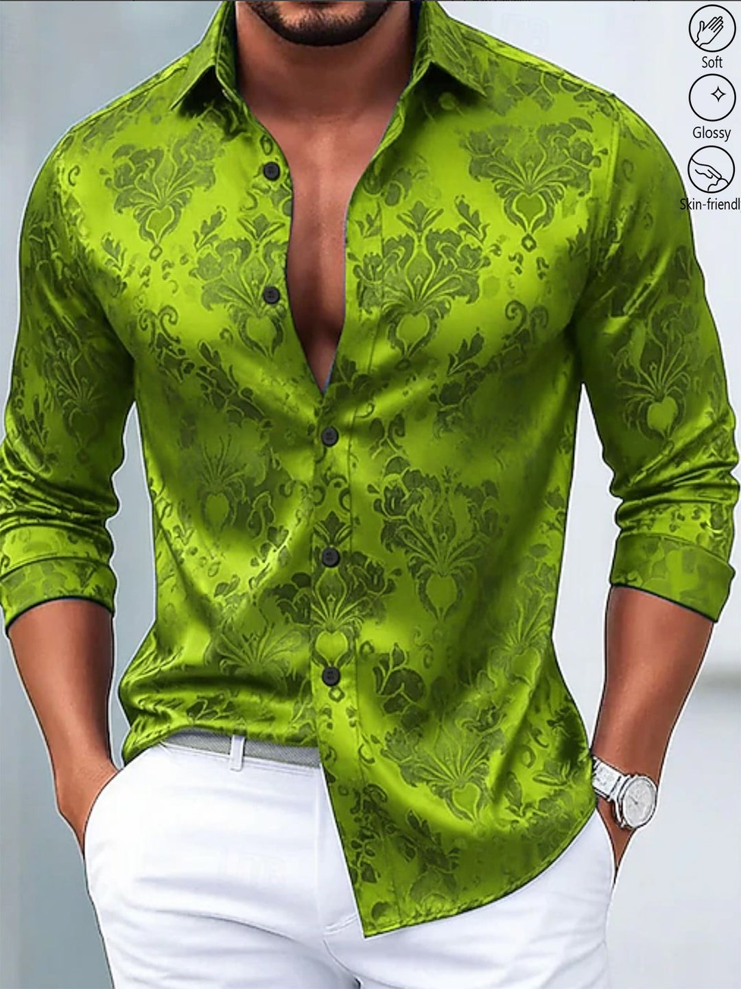 Alohadaddy® Vintage Palace Jacquard Print Elastic Button Men&