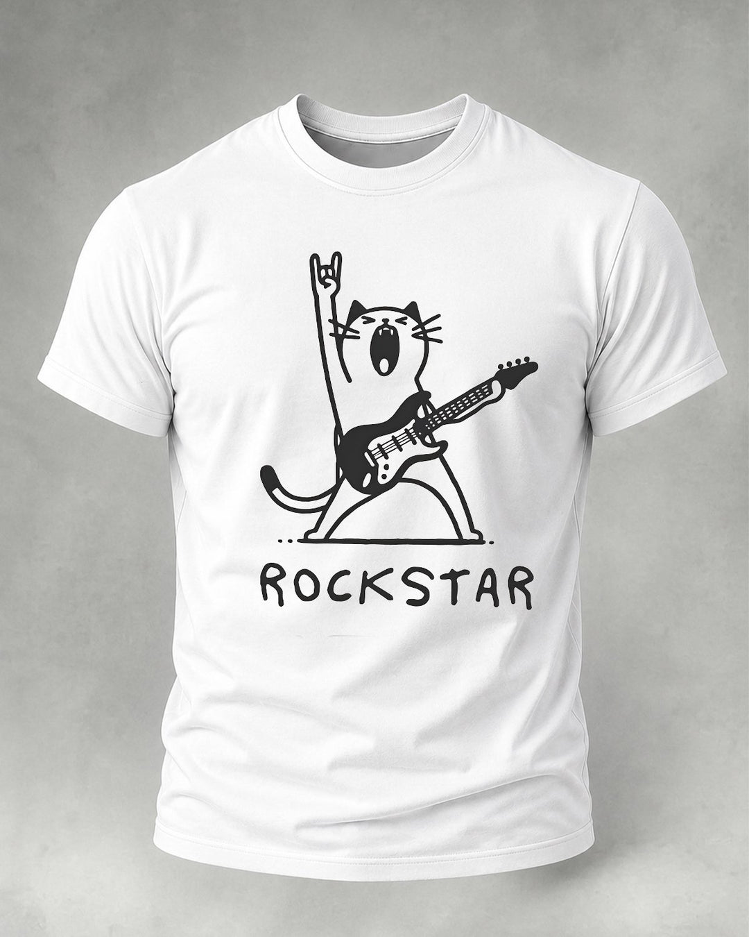 Alohadaddy® Casual Short-Sleeve T-Shirt Guitar-Playing Cat Design