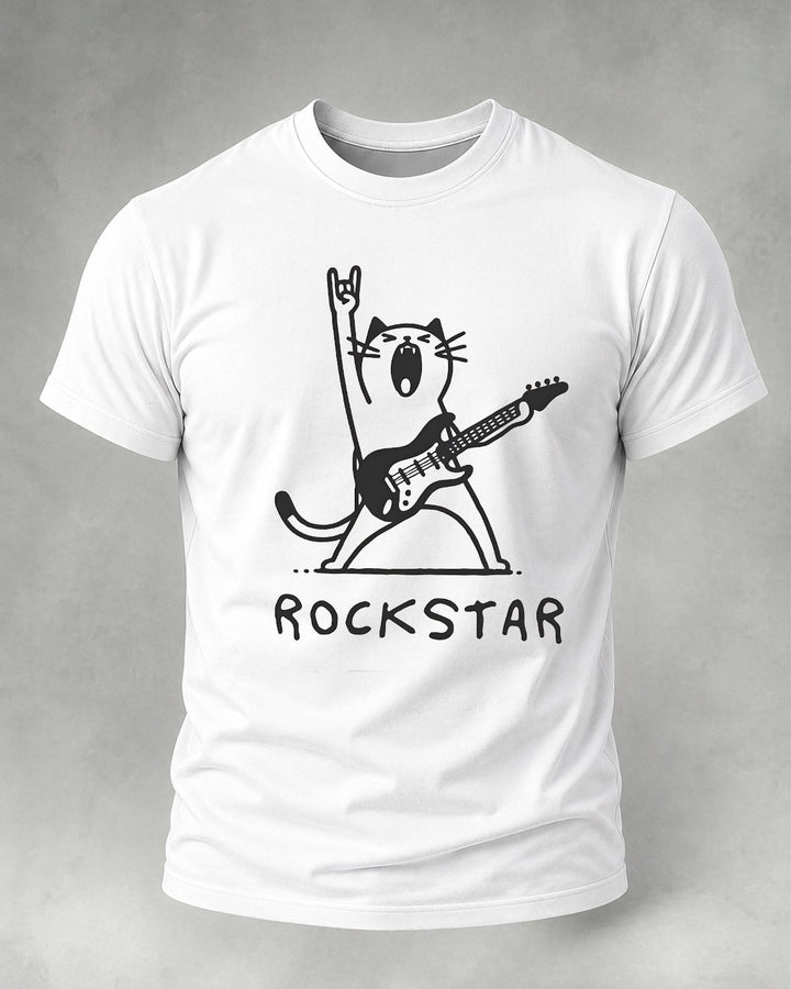 Alohadaddy® Casual Short-Sleeve T-Shirt Guitar-Playing Cat Design