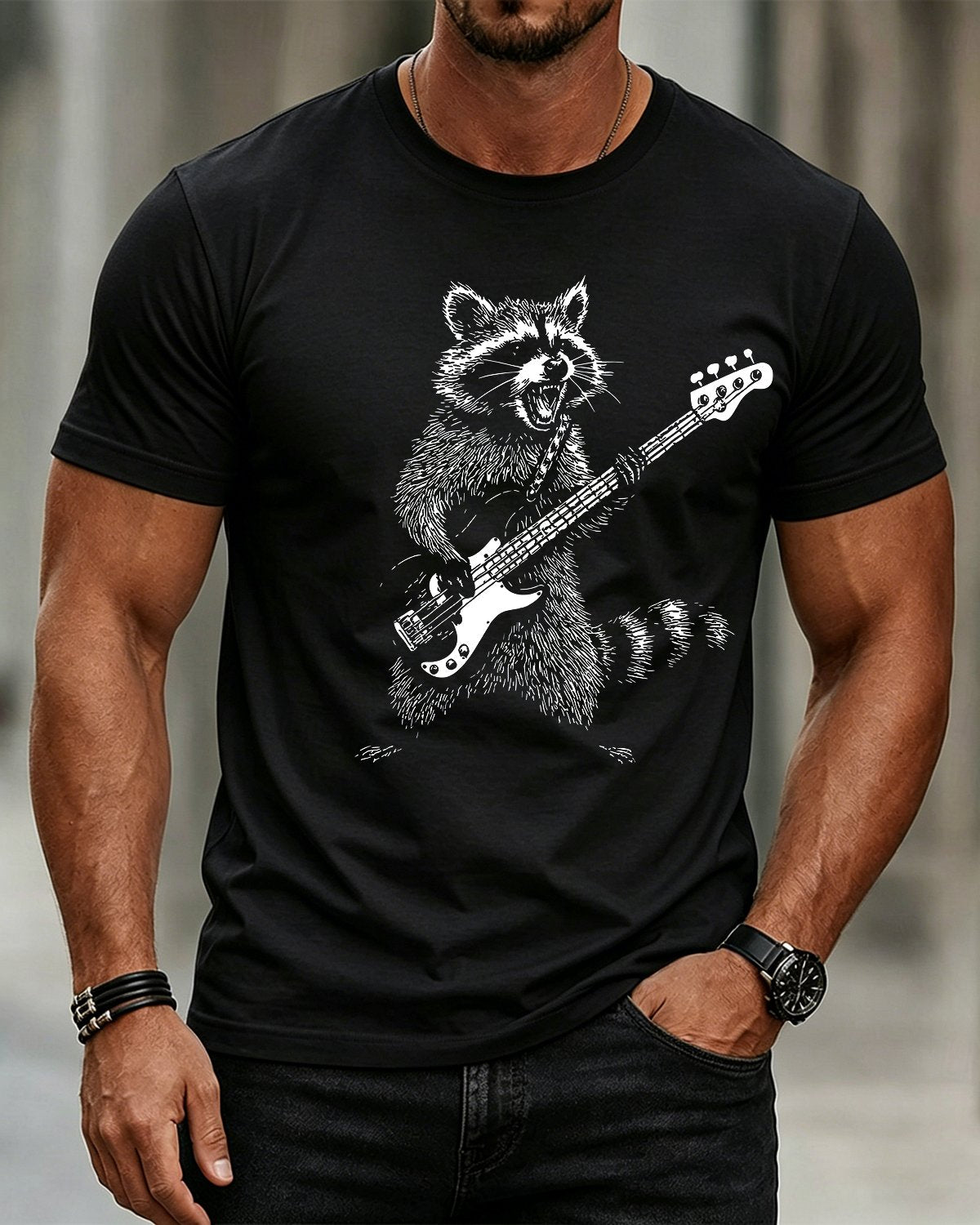 Alohadaddy® Men's Short-Sleeve Crew Neck T-Shirt with Vintage Music Print