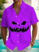 Alohadaddy Retro Halloween Pumpkin 3D Digital Print Men's Button Pocket Short Sleeve Shirt Big & Tall