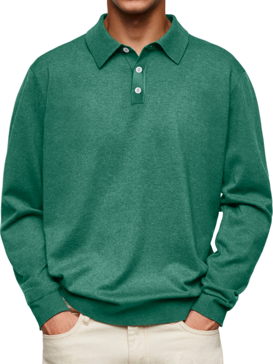 Camisa tipo polo de manga larga con botones para hombre de Alohadaddy Basics Plain
