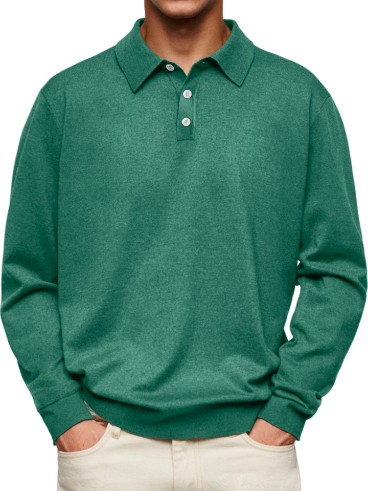 Camisa tipo polo de manga larga con botones para hombre de Alohadaddy Basics Plain