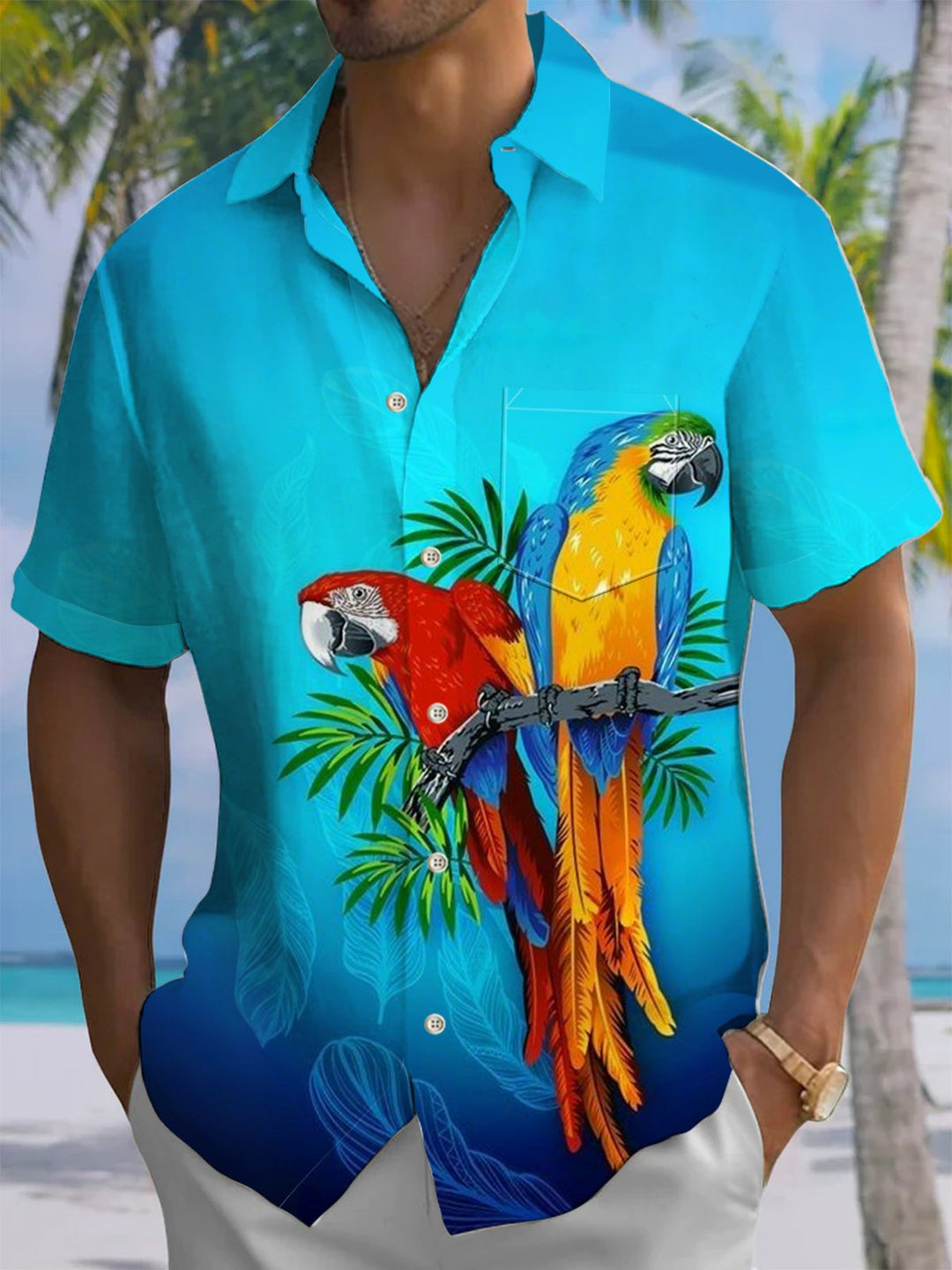 Alohadaddy® Hawaiian Parrot Art Print Chest Pocket Men&