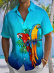 Alohadaddy® Hawaiian Parrot Art Print Chest Pocket Men's Short Sleeve Shirt Big & Tall