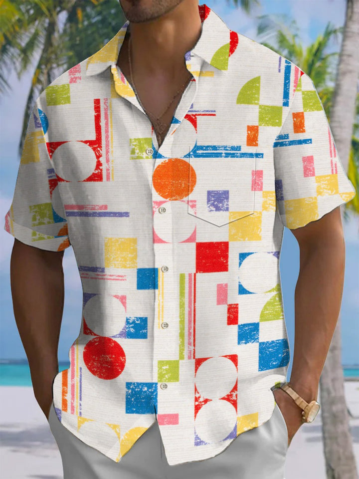 Alohadaddy® Casual Geometric Art Print Chest Pocket Moisture Wicking Men&