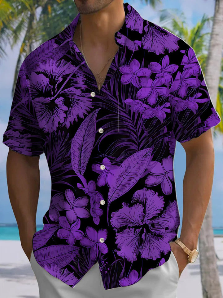 Alohadaddy® Hawaiian Floral Art Print Chest Pocket Mens Short Sleeve Shirt Big &amp; Tall