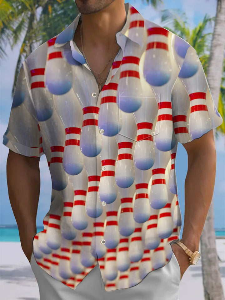 Alohadaddy® Leisure Sports Bowling Print Art Chest Pocket Men&
